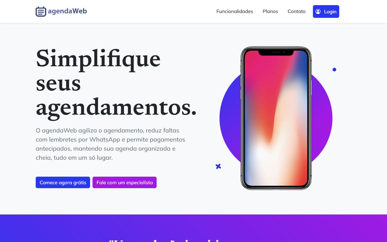 Página inicial da plataforma AgendaWeb