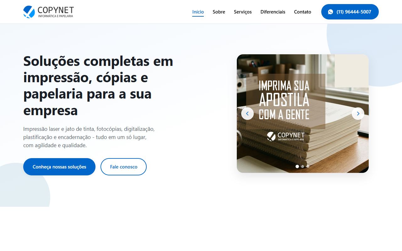 Página inicial do site da Copynet
