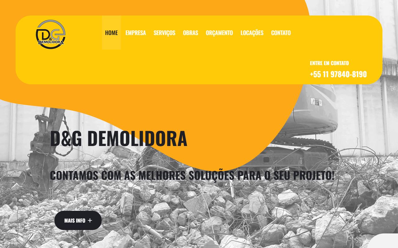 Página inicial do site da D&G Demolidora